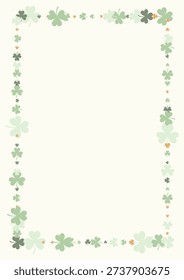 Frame of Green Clover Pattern on Light Background. A4 proportion. This repeating botanical design evokes Irish, spring, and St. Patrick’s Day themes.