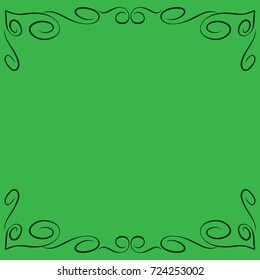 Frame green. Decoration banner rim. Color framework isolated on green background. Modern art scoreboard. Border from curls and curves. Decoration concept. Stock vector illustration
