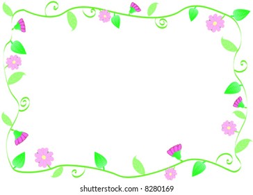 frame with green leaves and pink flowers