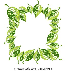 Frame from green leaves of various sizes with an openwork of the median
