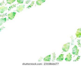 Frame of green leaves in watercolor style