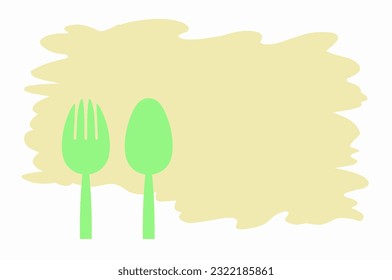 A frame of Green Spoon and fork with copy space for text isolated on white for Dishware background, Illustration vector design template