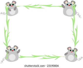 Frame of Green Stems and Cute Mice Vector