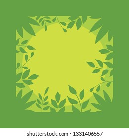 Frame of green young  leaves. Card design template, invitation and more.  Background, scenery. Vector hand drawn illustration.