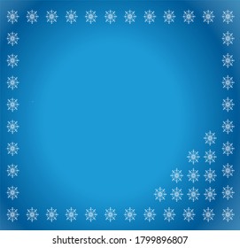 Frame for greeting Happy New Year. Blue background with abstract snowflakes.
