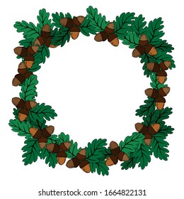 frame for greetings, flyers, vector illustrations, leaves with acorns, isolate on a white background