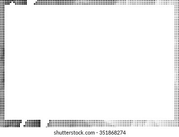 Frame . Grunge halftone dots vector texture background . Border 