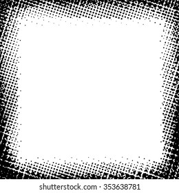 Frame . Grunge halftone dots vector background .Distress Dirty Damaged Spotted Circles Overlay Texture .