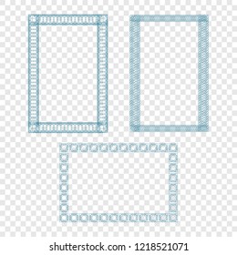 Frame. Guilloche. It can be used as a protective layer for the certificates, diplomas, banknotes. Template. Transparent background.
