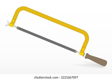 Frame Hacksaw. Vector De Mano Amarilla Vio Ilustración Aislada. Herramienta Carpintero, Equipo de corte de madera