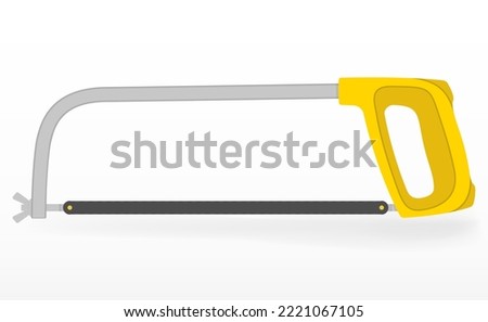 Frame Hacksaw. Vector Yellow Hand Saw Isolated Illustration. Carpenter Tool, Wood Cutting Equipment