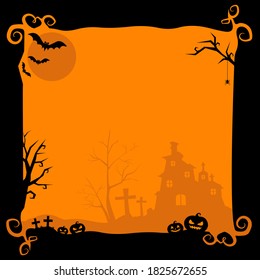 frame for halloween with bats and pumpkins ,Vector Illustration