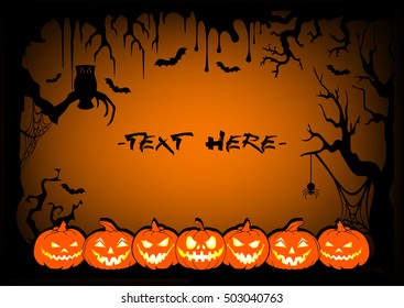 Frame halloween pumpkin and terrible forest. Vector illustration