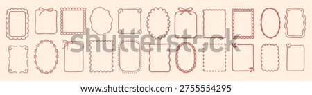 Frame hand doodle with border whimsical ribbon for oval round handdrawn. Wedding bow wavy with frame cute square for squiggle kid birthday. Menu antique frame with funky border line.