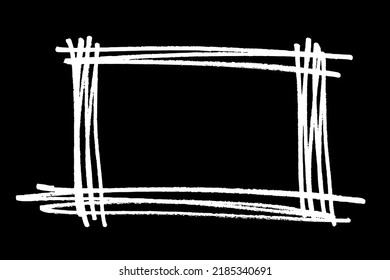 Frame hand drawn in chalk on black background. Monochrome stain element. Digitally generated image. Vector illustration, Eps 10.