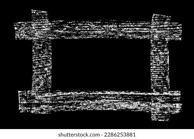 Frame hand drawn in chalk on black background. Monochrome stain element. Digitally generated image. Vector illustration, Eps 10.