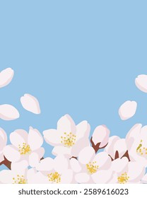 Frame with hand drawn cherry blossoms and petals