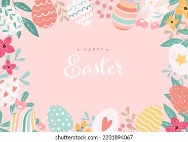 Frame of hand drawn easter eggs. Vector illustration background. 