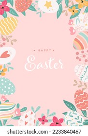 Frame of hand drawn easter eggs. Vector illustration background. 