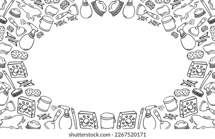 Frame of hand drawn home cleaning or house cleaning