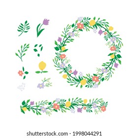 Frame hand drawn lemons, flowers vector template illustrations. Patterned brush. Vintage border for text. Wedding invitation, holiday poster, article scandinavian style design idea