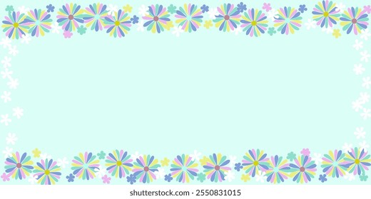 Frame Hand Drawn Multi Color Flowers on Light Color Background