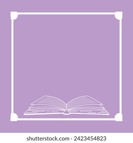 Frame with hand drawn open book outline for library, bookstore, bookshop, school, university. Literature, dictionary, planner. Bookish template with empty space for text. Isolated vector illustration