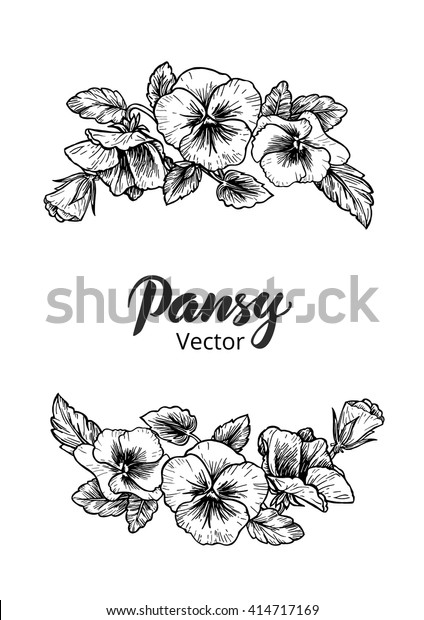手描きのパンジーな花を持つフレーム ベクターイラスト ビンテージスタイル のベクター画像素材 ロイヤリティフリー