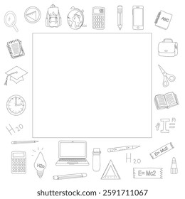 Frame of Hand Drawn School and Education. Hand Drawn School and Education seamless pattern. hand drawn stationery design for back to school concept on seamless pattern banner background.