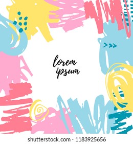 Frame with hand drawn stains. Vector illustration. Template for greetins, holidays, web, invitation.
