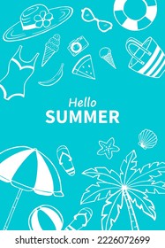 Frame hand drawn summer beach. Sea and ocean design template. Vector card templates.