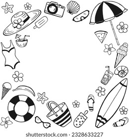 Frame hand drawn summer beach. Sea and ocean design template. Vector card templates.