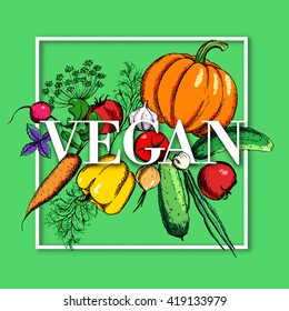 frame with hand drawn vegetables. can be used for t-shirt design, print, card. vector illustration