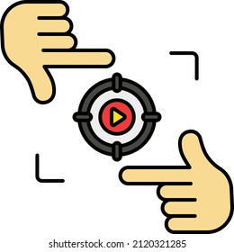 Frame hand gesture Concept, filmmaking or production focus Vector Color Icon Design, Video blogger Symbol, vlogger or videography equipment Sign, motion pictures and film maker Stock illustration