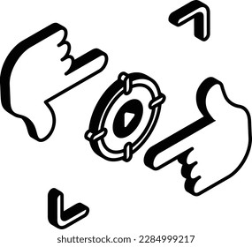 Frame hand gesture isometric Concept, filmmaking or production focus Vector outline Icon Design, Filmmaking Symbol, video production equipment Sign, streaming media and film maker Stock illustration