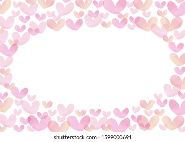 Frame of hand painted watercolor hearts.