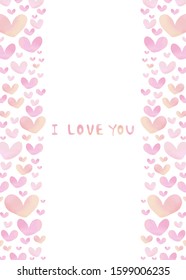 Frame of hand painted watercolor hearts.