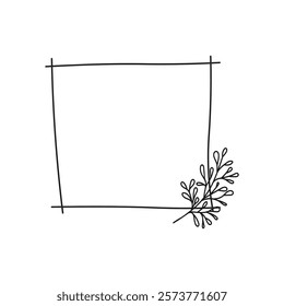 The frame is hand-drawn with the addition of flowers and leaves. Plants and botany. It can be used for social networks, cosmetics, and product branding.