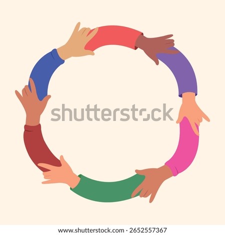 Frame of Hands holding together to circle shaped, groups and community, support, trust concept. 