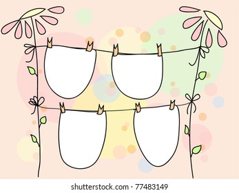 Frame hanging on the rope to the lovely Floral abstract background