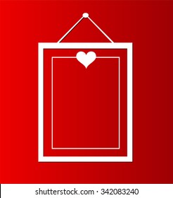 Frame hanging on the wall with heart icon red background