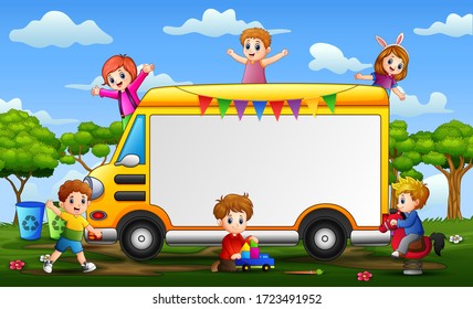 Frame of happy children on the car