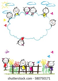 Frame with happy and colorful kids - boys and girls