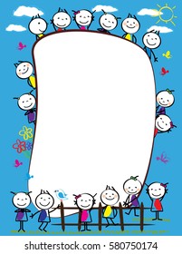 Frame with happy and colorful kids - boys and girls