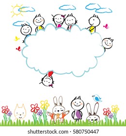 Frame with happy and colorful kids - boys and girls