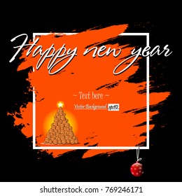 Frame Happy New Year and Christmas tree from basketball balls on grunge background. Vector illustration