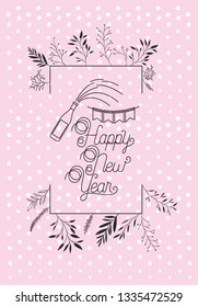frame with happy new year lettering and wreath crown