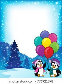 Frame with happy party penguins 1 - eps10 vector illustration.