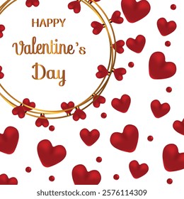 Frame "Happy Valentine's Day" message in gold text surrounded by a double golden ring adorned with vibrant red hearts, set against  for a striking and elegant effect. Perfect for Valentine's Day cards