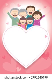 A frame with a harmonious family and a heart-shaped background.A good background to write about family love.Vector source for moving and editing individual images.